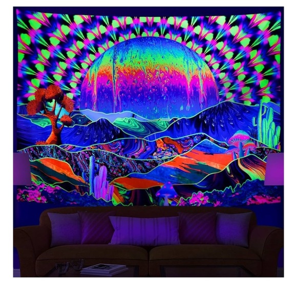 Heopapin Blacklight Tapestry Planet and Mountains Tapestry - Picture 1 of 3